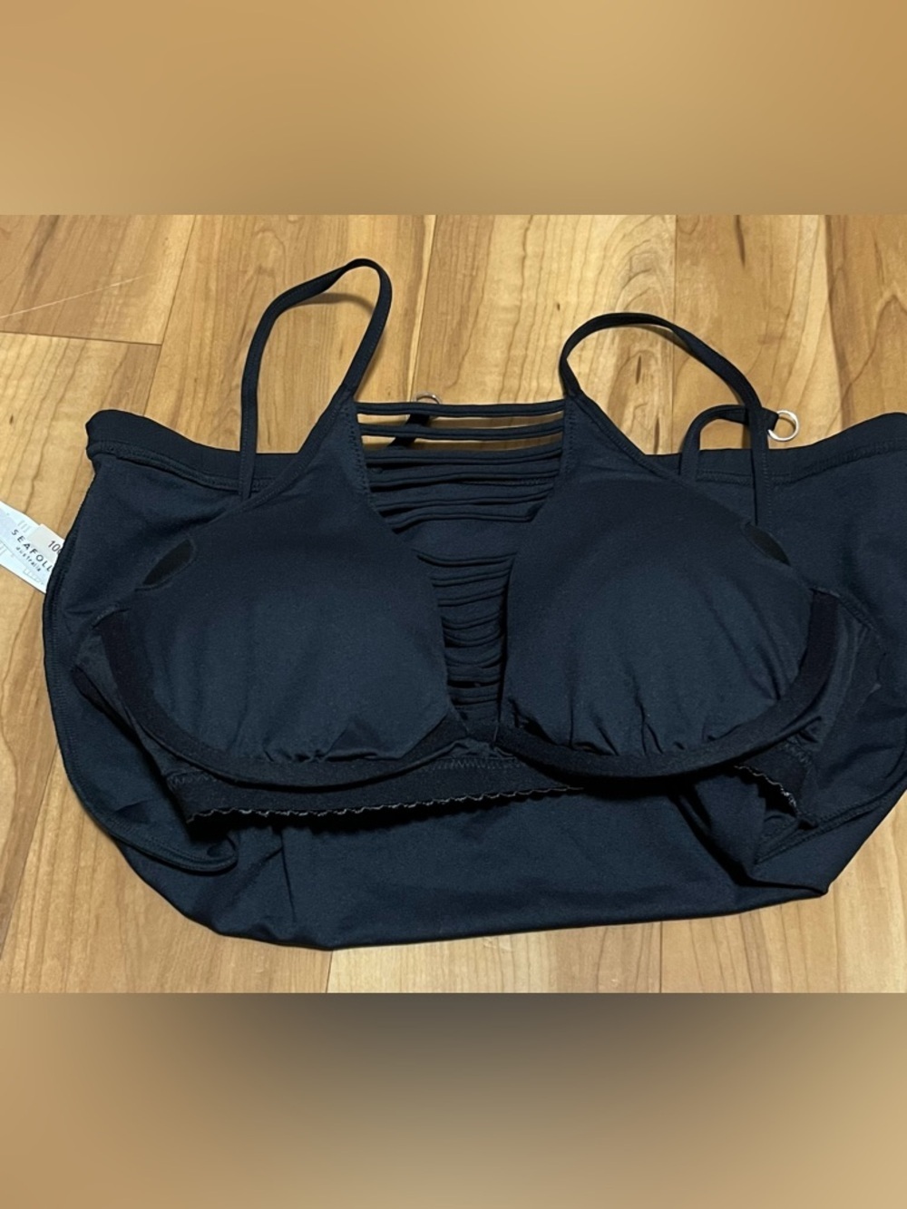 Seafolly Black Tankini Top Strappy V-Neck Built-In Bra NWT Size 6 - Picture 8 of 11